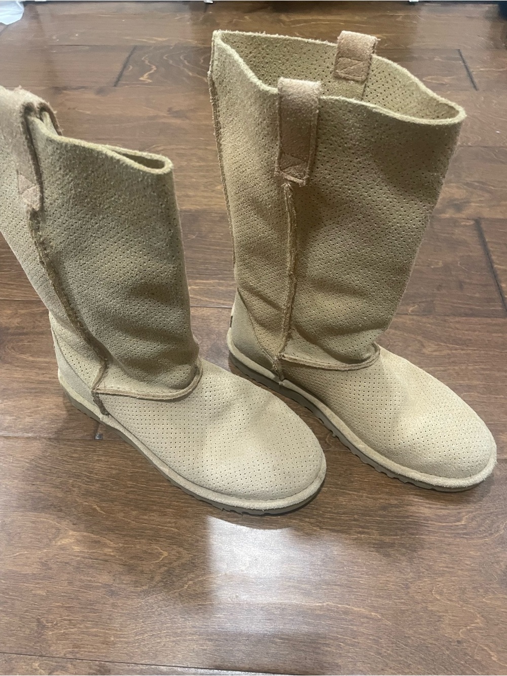UGG Perforated Tall Suede Boots in Light Brown